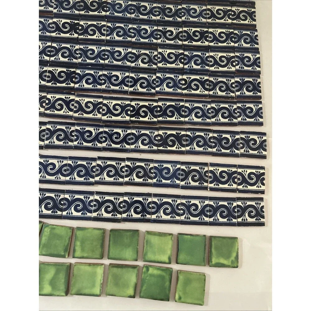 Lot Of 144 Antique decorative clay tiles  hand painted  2”x2”